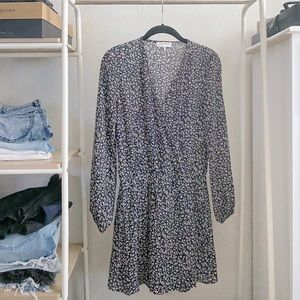 Black white floral wrap mini dress size XS